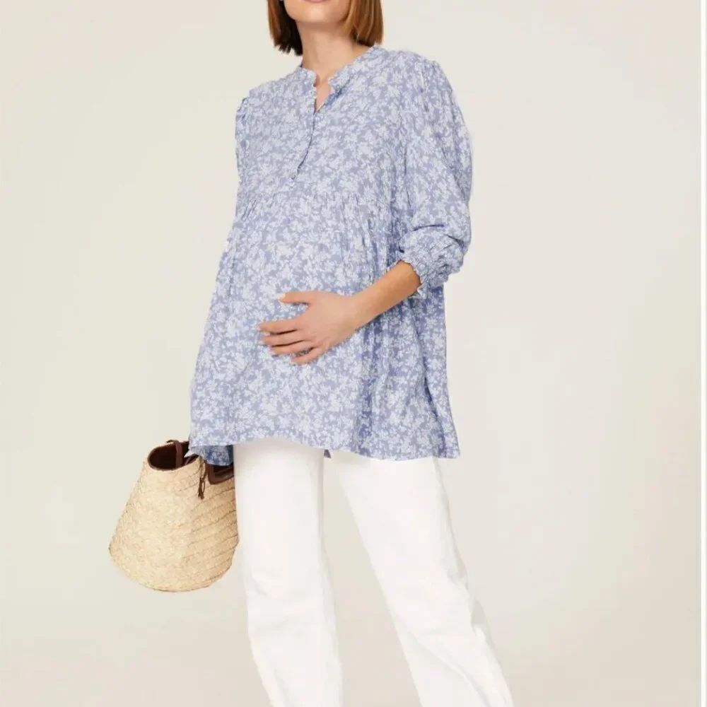 Isabella Oliver Maternity purple and white floral babydoll top size 4